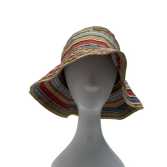 Colorful Striped Womens Sun Hat With Wide Brim - One Size - Picture 1 of 6
